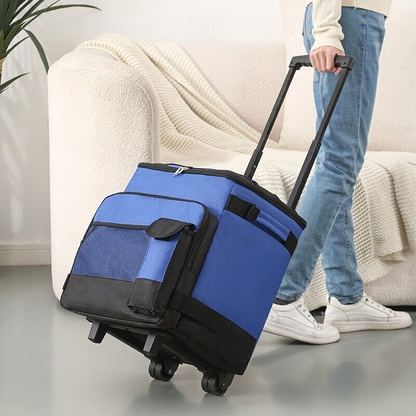 2-IN-1 Folding Picnic Insulated Cooler Bag Trolley  Rolling Cooler Shopping Bag