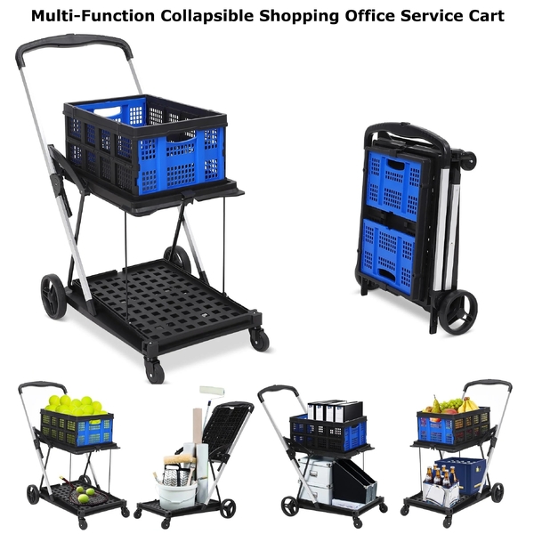 3-in-1 Folding Shopping Cart Office Service Cart Tennis Ball Basket Cart Trolley