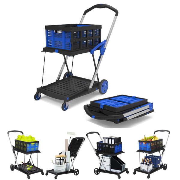 Folding Shopping Cart Office Tennis Collapse Basket Utility Trolley Service Cart