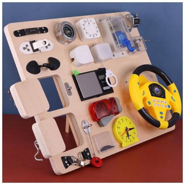 18-In-1 Montessori Science Life Skill Steering Wheel Sensory Activity Busy Board -