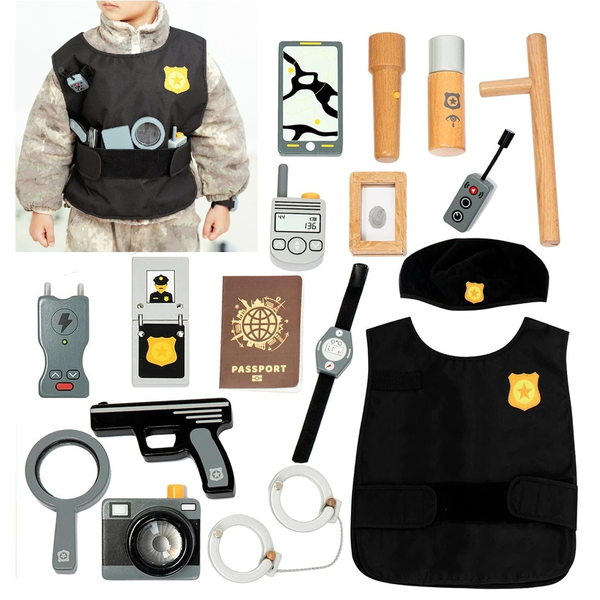 UMU Pretend Play Toy Police Set Wooden Criminal Police Role Play 17 pcs 3Y+