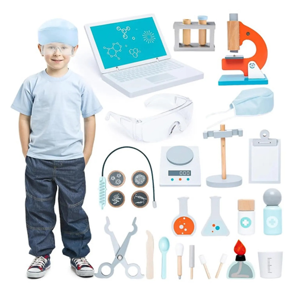 UMU Pretend Play Toy Science Lab Kit Wooden Scientist Chemiest Role Play 29p 3Y+