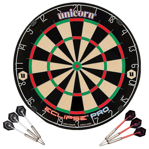 18 Inch Unicorn Eclipse Pro Dartboard Tournament Bristle Dartboard &amp; 2 Set Darts