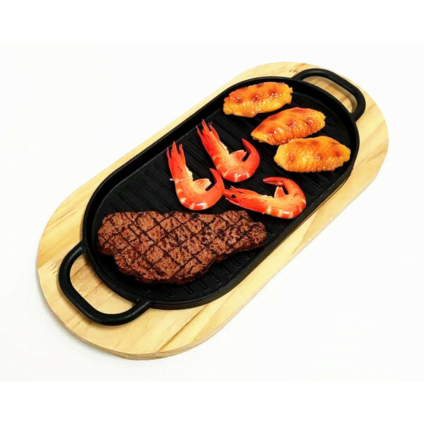 Cast Iron Skillet Pan Sizzling Teppanyaki Steak Plate Gratin Dish BBQ Grill Tray