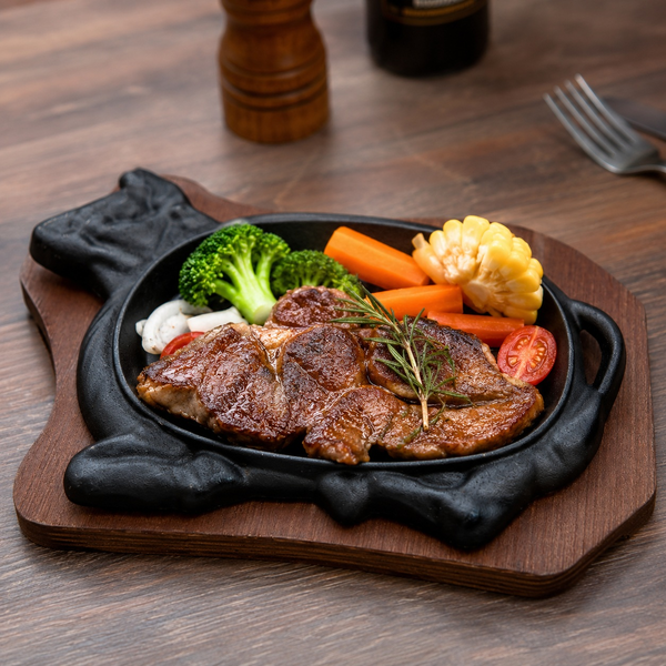 Cast Iron Bull Steak Sizzler Plate Sizzling Serving Platter Hot Plate Dish Base