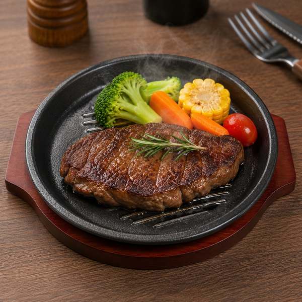 Cast Iron Steak Sizzler Plate Sizzling Serving Platter Hot Plate Grill &amp; Base