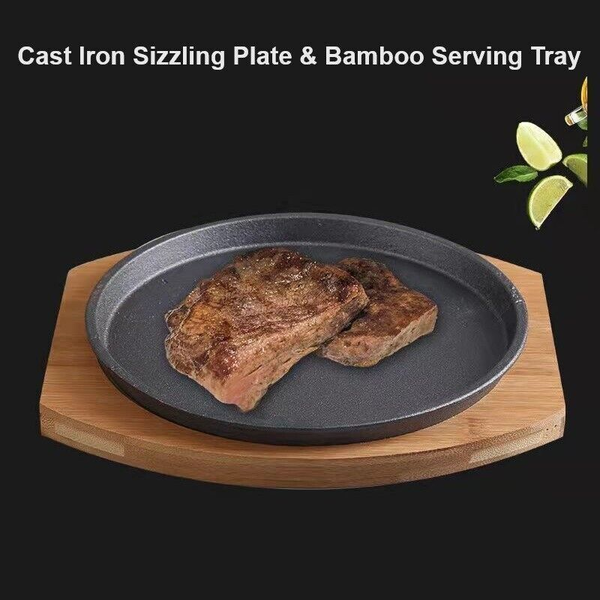 Cast Iron Steak Sizzler Plate Sizzling Hot Plate Serving Platter Grill Dish Base