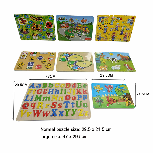 X-Large Kid Wooden Jigsaw Puzzle Early Educational Toy Alphabet Traffic Tool 8Pc