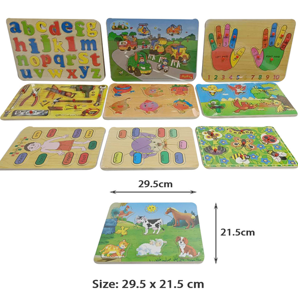 Kid Wooden Jigsaw Puzzle Early Educational Toy Alphabet Body Tool Puzzle 10 Pcs