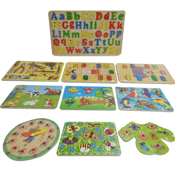 X-Large Kid Wooden Jigsaw Puzzle Early Educational Toy Alphabet Animal Tool 10Pc
