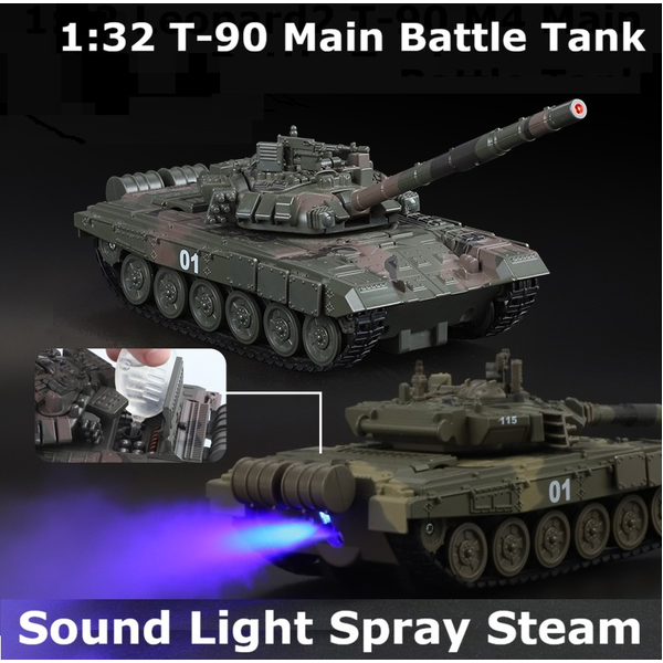 1:32 Russian T-90 Main Battle Tank Model Sound Light Smoke Spray Military Toy