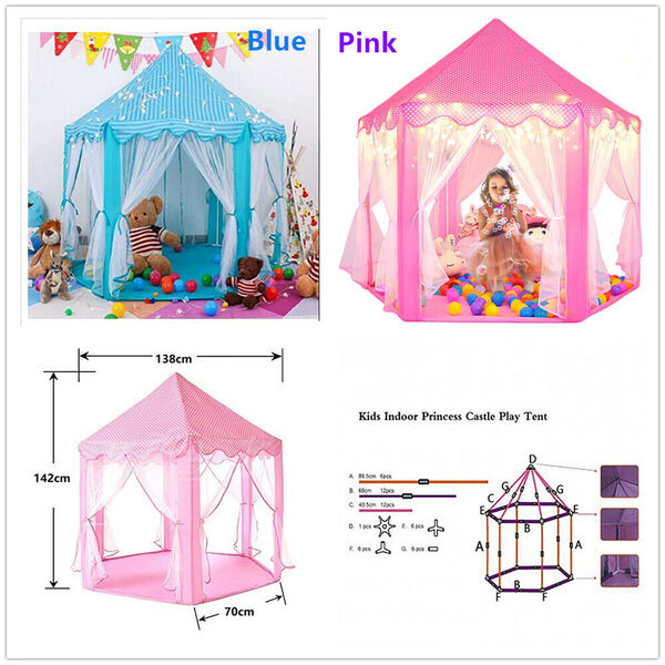 Kid Princess Fairy Castle Play Tent Cubby House Hexagon Tent 138x138x142cm -