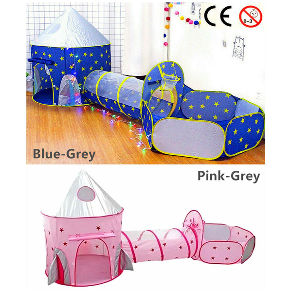 Kid Toy 3-In-1 Spaceship Toddler Crawl Tunnel Playhouse Ball Pit Play Tent -