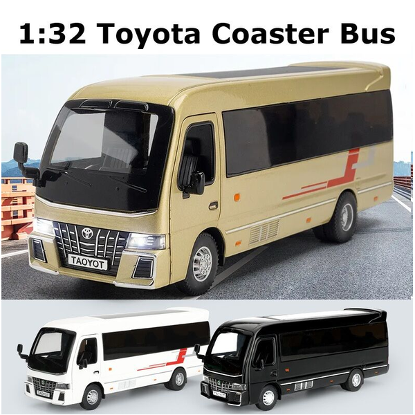 1:32 Alloy Toyota Coaster Mini-Bus Car Model Light Sound Bus Van Car Model Toy